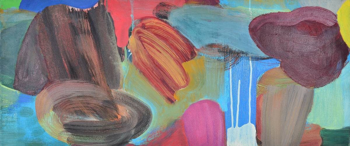 Gemälde von Christine Gläser: swing, 2013, Eitempera auf Baumwolle, 30x70x4,5 cm