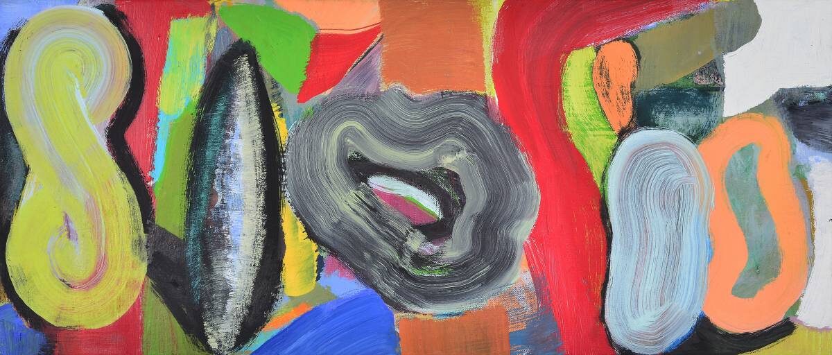 Gemälde von Christine Gläser: acht, 2014, Eitempera auf Baumwolle, 30x70x4,5 cm