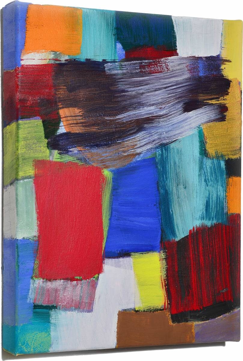 Gemälde von Christine Gläser: blau rot, 2015, Eitempera auf Baumwolle, 40x30x4,5 cm