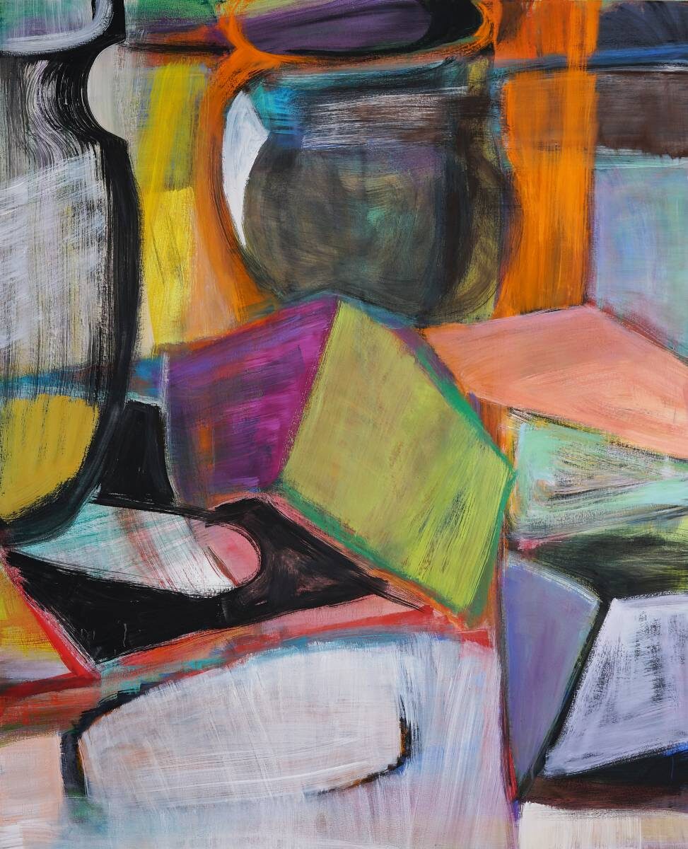 Gemälde von Christine Gläser: violettgrün, 2018, Eitempera auf Baumwolle, 170 x 140 cm