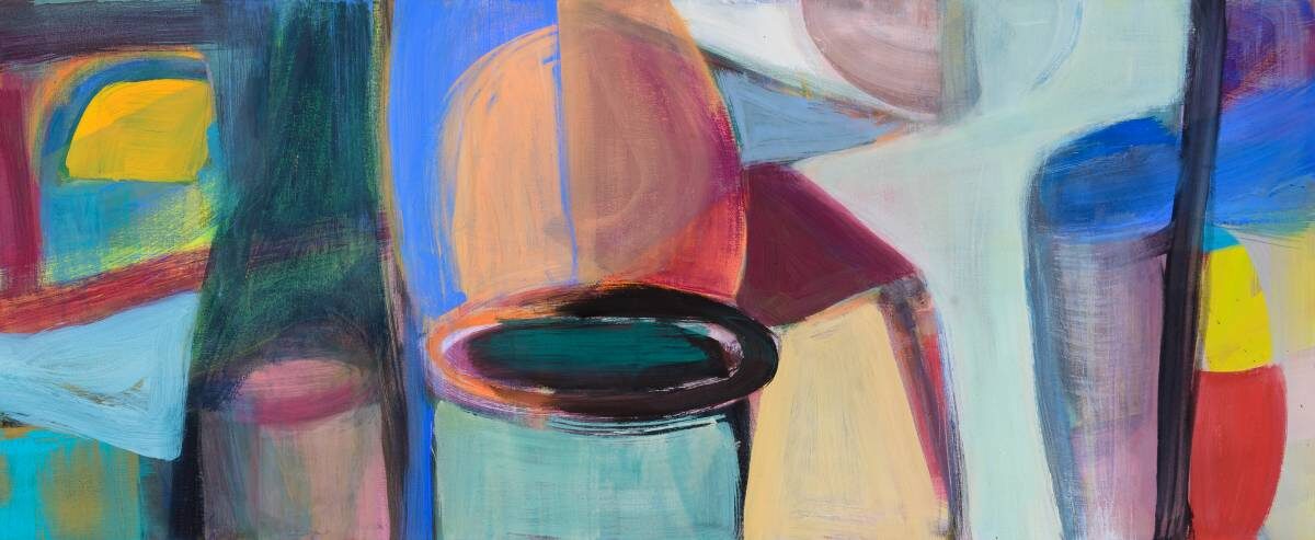 Gemälde von Christine Gläser: kopfüber, 2018, Eitempera auf Baumwolle, 50 x 120 cm