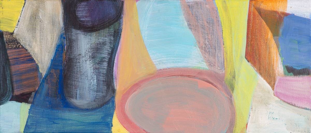 Gemälde von Christine Gläser: blaulicht, 2019, Eitempera auf Baumwolle, 30 x 70 cm
