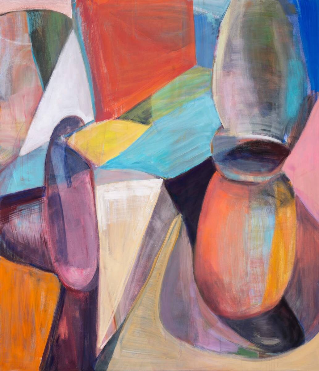 Gemälde von Christine Gläser: orange blau, 2021, Eitempera auf Baumwolle, 150 x 130 cm