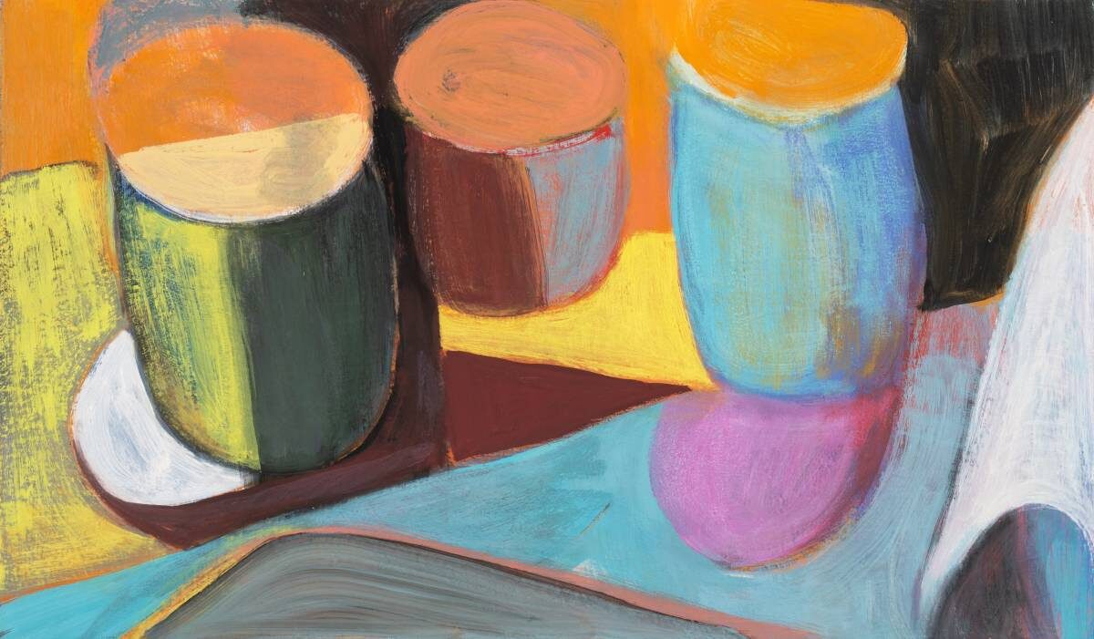Gemälde von Christine Gläser: Schatten, 2022, Eitempera auf Baumwolle, 50 x 85 cm