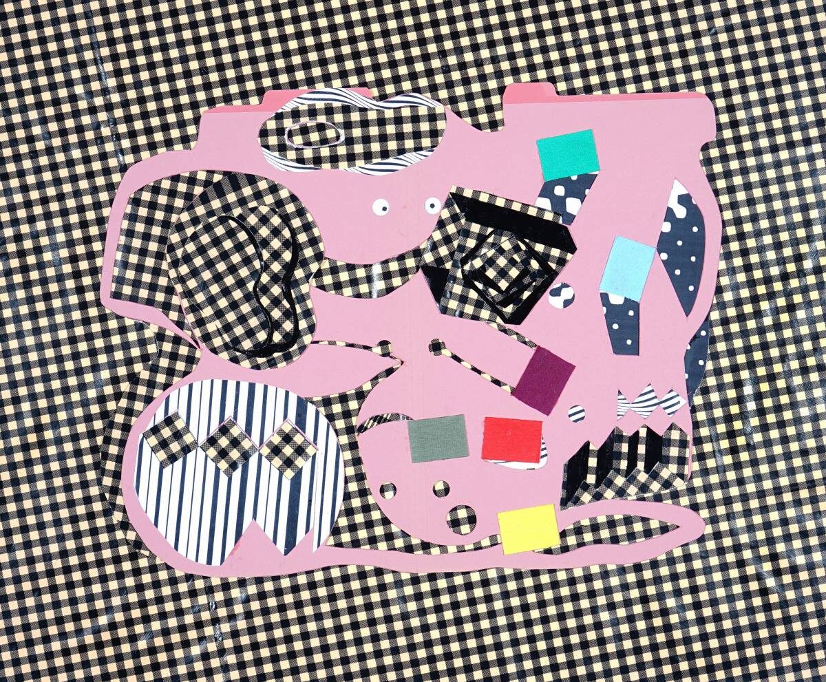 Arbeit von Christine Gläser: Supper, 2017, Pappe und Papier auf Wachstuch, 50×60cm