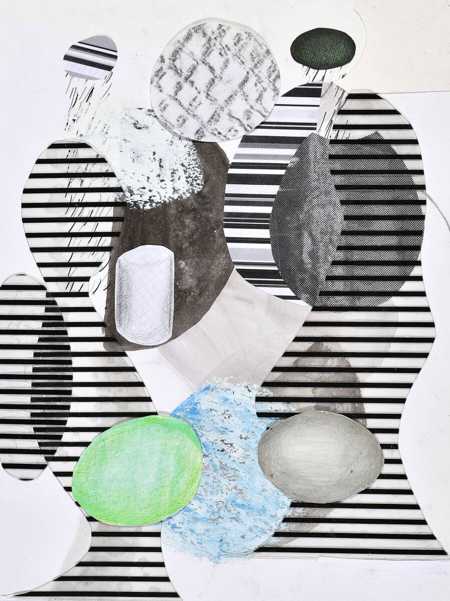 Arbeit von Christine Gläser: grün blau, 2017, Papier, Kollage, 39 x 30 cm