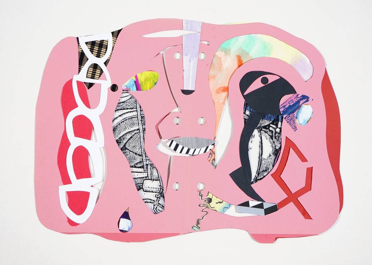 Arbeit von Christine Gläser: Gauner, 2018, Pappe, Papier, Folie, Wachstuch, 34 x 47 cm