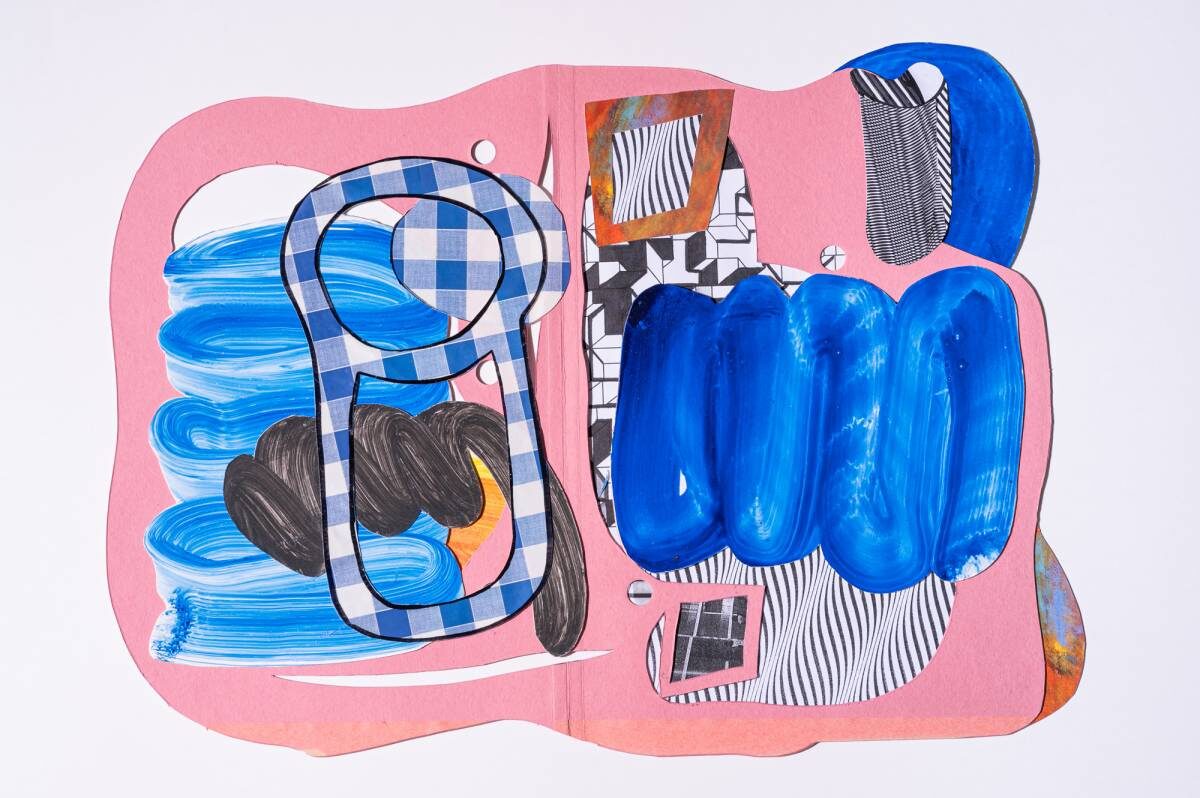 Arbeit von Christine Gläser: Blaues Wunder, 2020, Collage, 33 x 46 cm