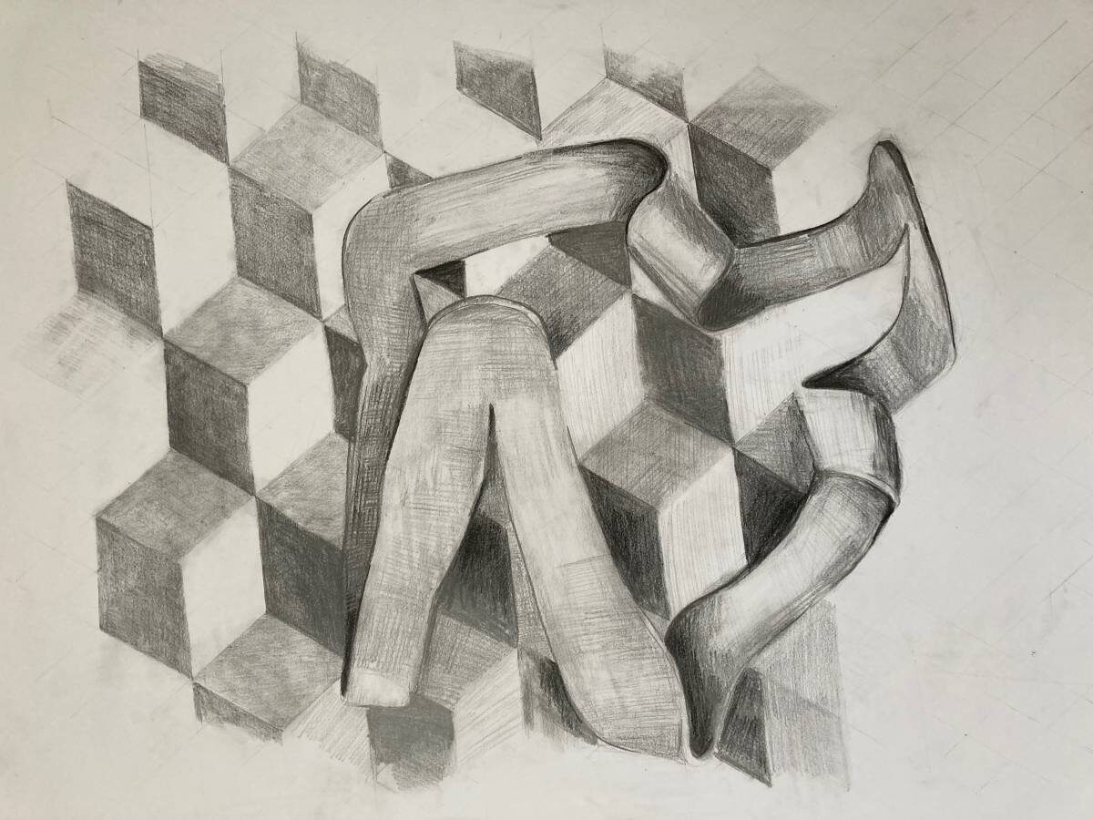 Arbeit von Christine Gläser: cubes, 2022, Graphit auf Papier, 59 x 84 cm